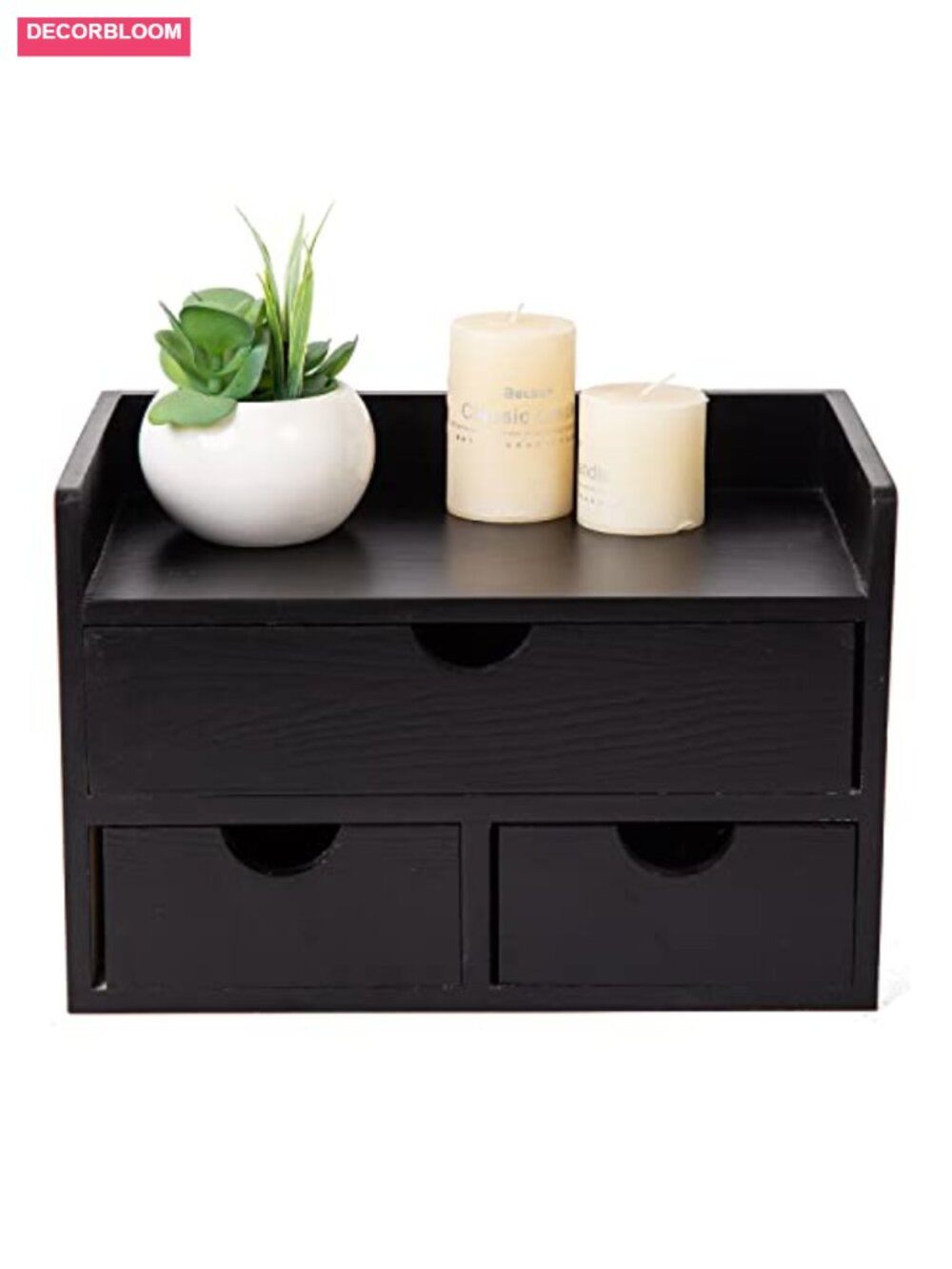 3 Tier Wood Desk Organizer with Drawers, Distressed White Storage Shelf for